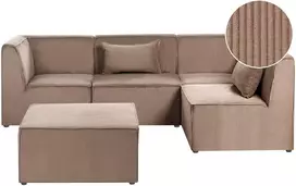 Beliani Modulinė sofa LEMVIG, kairinė, smėlio spalvos velveto audinys, su otomane