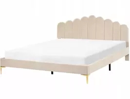 Beliani Dvivietė lova SAUVIAN 180 x 200 cm smėlio spalvos