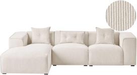 Beliani Trivietė kampinė sofa DOLVA iš velveto, kreminės spalvos, dešininė