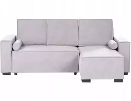 Beliani Išskleidžiama 3 vietų kampinė sofa EDANE, pilka, su patalynės dėže, kairinė