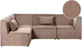 Beliani MODULINĖ KAMPUINĖ SOFA LEMVIG 4 VIETŲ, DEŠININĖ, SMĖLIO SPALVOS VAGOSTU