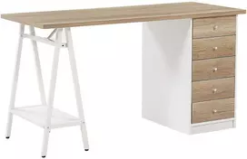 Beliani Rašomasis stalas HEBER rudas/baltas 140 cm 60 cm su stalčiais