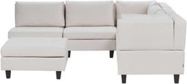 Beliani 5 vietų modulinė sofa UNSTAD kairinė, šviesiai smėlio spalvos su pufu