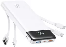Powerbank Charmast W2065 PD3.0 3A 22,5W 20000 mAh with built-in cables USB A / USB C / Lightning / Micro USB Baltas