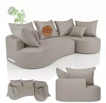 Juskys Sofa Tirano su dešine pufu, veliūras, smėlio spalva