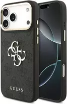 Dėklas Guess PU Leather 4G Metal Logo Gold Frame Case for iPhone 18 Pro Max Juodas