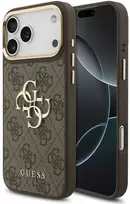 Dėklas Guess PU Leather 4G Metal Logo Gold Frame Case for iPhone 18 Pro Max Brown