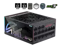 MSI MPG Ai1300TS PCIE5 1300W ATX 3.0 80 PLUS Gold Full Modular Power Supply, Black