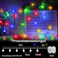Lynnon 13 m 100 Led pasakų švieselės su baterijomis, skirtos laukui, spalvingos, pritemdomos pasakų švieselių kamuoliukai, atsparios vandeniui, 8 režimai, nuotolinio valdymo pultas, laikmatis, skirtos vidaus vaikų kambariui, balkonui, stovyklavimui, palap