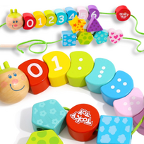 TOOKY TOY medinės siūlų vėrimo kaladėlės Caterpillar 20vnt.