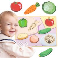VIGA Montessori medinė dėlionė 2in1 Figūrėlės Daržovės
