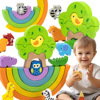 VIGA Medinė vaivorykštės dėlionė Montessori kūrybinės kaladėlės