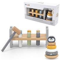 VIGA PolarB Montessori rinkinys – medinė piramidė su pingvinu ir plaktuku