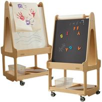 MASTERKIDZ dvipusė sausai valoma lenta, 3in1 molbertas ant ratukų