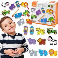 VIGA medinis siūlų vėrimo žaidimas „Safari ZOO Montessori“