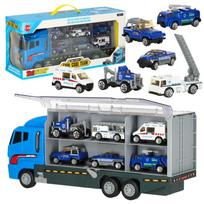 Transporterio sunkvežimis TIR paleidimo įrenginys + metaliniai policijos automobiliai
