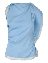 STINE GOYA - 2538 Viscose Organza, Draped Sleeve - Marškinėliai be rankovių - Mėlyna