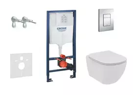 Grohe Rapid SL – komplektas: potinkinis rėmas, Tesi klozetas ir sėdynė, švelnaus uždarymo ir be rėmelio technologija, Skate Cosmopolitan mygtukų mygtukas, chromas 38528SET-KE