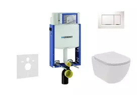 Geberit Kombifix - Komplektas, kurį sudaro potinkinis elementas, pakabinamas unitazas ir Ideal Standard Tesi unitazo dangtis, Sigma 30 nuleidimo plokštelė, Rimless, SoftClose, baltas/chromuotas 110.302.00.5 NE5