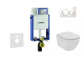 Geberit Kombifix - Komplektas, kurį sudaro potinkinis elementas, pakabinamas unitazas ir Ideal Standard Tesi unitazo dangtis, Sigma 20 nuleidimo plokštelė, Rimless, SoftClose, baltas/chromuotas 110.302.00.5 NE4