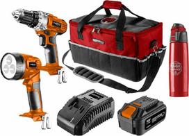 Graphite Įrankių rinkinys, zasilanie akumulatorem, 04-600-M4K, wiertarka/latarka/baterija/kroviklis/termos/torba, 18V, 6 dalys, Neo Tools
