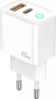 JELLICO sieninis įkroviklis EU11 PD 20W 1xUSB-C + 1xUSB QC3.0 + USB-C laidas - USB-C Baltas