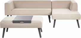 Lauko baldų komplektas Beliani Sodo kampinė sofa su staleliu 4 asmenims SORRIVOLI kairinė Smėlio spalvos