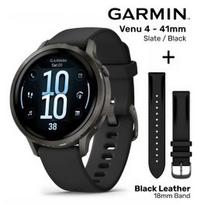 GARMIN Venu 4 - 41mm, Slate / Black Silicone + Black Leather / Brushed Slate Hardware Band sportinis laikrodis 010-03013-02 / 010-12932-61