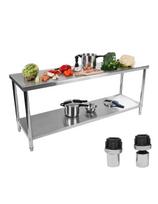 Centrinis plieninis gastronominis stalviršis su lentyna 200x60cm