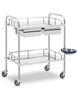 Laboratorinis kosmetinis gydymo vežimėlis pagamintas iš plieno, 2 lentynos, 2 stalčiai, 65 x 60 x 86 cm, 20 kg