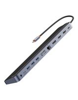12in1 HUB nešiojamojo kompiuterio stovas USB-C USB-A DP HDMI SD TF RJ45 3,5 mm lizdas PD 100 W pilka