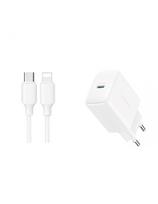 USB-C PD QC 20W sieninis įkroviklis + 1 m iPhone Lightning laidas – baltas