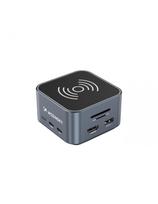 12in1 šakotuvas su belaidžiu įkrovikliu, USB-A, USB-C, HDMI, RJ45, SD, TF, mini lizdas - pilkas