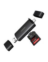 2 viename SD microSD USB-C USB-A UHS-II atminties kortelių skaitytuvas – juodas