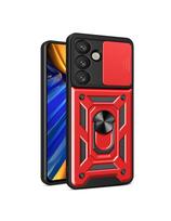 Šarvuotas dėklas su kameros apsauginiu žiedu, skirtas „Samsung Galaxy S25 Hybrid Armor Camshield“ - raudonas