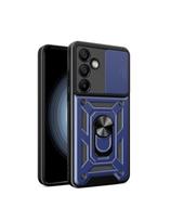 Šarvuotas dėklas su stovu ir kameros dangteliu, skirtas „Samsung Galaxy A56 Hybrid Armor Camshield“ - mėlynas