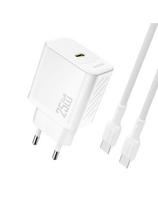 USB-C sieninis įkroviklis su USB-C GaN PD 25W laidu – baltas