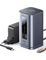 Įkrovimo stotelė „HUB 11in1“ USB-C HDMI DP USB-A USB-C RJ45 PD Mini Jack 3.5mm EU įkroviklis - pilka