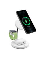 3 viename belaidis įkroviklis su stovu, skirtas „iPhone AirPods“ ausinėms su USB-A adapteriu – baltas