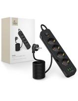 Maitinimo laido ilgintuvas, 4 lizdai, 240V, USB-A, USB-C, 2 m, juodas