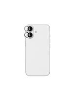 „iPhone 17“ kameros stiklas su sidabro spalvos aliuminio rėmeliu. Objektyvo stiklas.