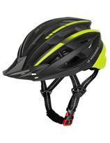 MTB dviračio šalmas su nuimamu skydeliu ir USB galiniu žibintu 57–62 cm – juodas ir geltonas