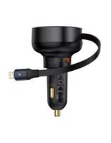 USB-A automobilinis įkroviklis su ištraukiamu „iPhone Lightning“ laidu, 55 W – juodas