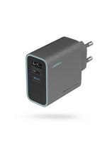 USB-C USB-A GaN 65W sieninis įkroviklis – pilkas