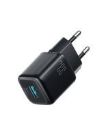 USB-A USB-C 33W sieninis įkroviklis – juodas