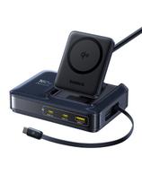 5 viename belaidė įkrovimo stotelė USB-A / USB-C su ištraukiamu Qi2 laidu, 160 W, juoda