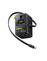 6 viename kelioninis adapteris su ištraukiamu USB-C laidu, 45 W – juodas