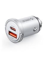 USB-A USB-C 45W automobilinis įkroviklis – sidabrinis