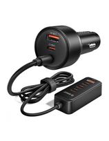 USB-A USB-C automobilinis įkroviklis su 108 W prailginimo laidu – juodas