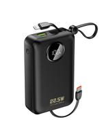 20000mAh USB-C USB-A išorinė baterija su integruotais „iPhone“ „Lightning“ USB-C laidais – juoda